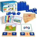 Learning Toys for 3 4 5 Years Old Kids - 116Pcs Short Vowel Letters Sorting Spelling Reading Toy Set with Double-Sided Flash Cards, Preschool Kindergarten Learning Activities Toy for Boys Girls