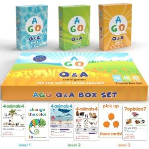 AGO QnA ESL Card Game for Learning English. 3 Level Box Set. Practice English Conversation Through Play!
