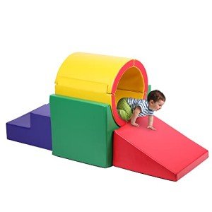TOLEAD Tunnel/Ramps Foam Climber, Climb & Crawl Foam Activity Play Set for Toddlers and Kids, Safe Indoor Crawling Gym Equipment for,Infant,Baby Waterproof Easy to Clean