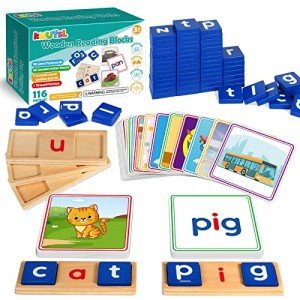 Learnign Toys for 2 3 4 5 6 Years Old Boys Girls, Wooden CVC Reading Spelling Game for Kids, Preschool Kindergarden Learning Activities, Educational Toys Gifts for 2-4 3-5 4-6 Year Old Kids