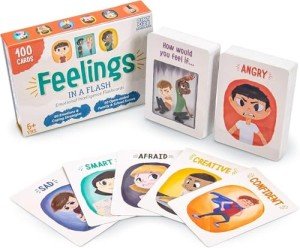 Feelings in a Flash - Emotional Intelligence Flashcard Game - Toddlers & Special Needs Children - Teaching Empathy Activities, Coping & Social Skills - 50 Scenario Cards, 50 Reaction Faces
