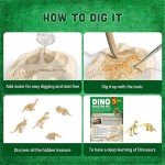 Dinosaur Fossil Digging Kit for Kids, 5-in1 Dinosaur Skeleton Dig Kit for Boys and Girls Age 6+, Science Educational Dinosaur Toys for Kids, Christmas Birthday Gift for Kids 6 7 8 9 Years Old