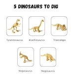Dinosaur Fossil Digging Kit for Kids, 5-in1 Dinosaur Skeleton Dig Kit for Boys and Girls Age 6+, Science Educational Dinosaur Toys for Kids, Christmas Birthday Gift for Kids 6 7 8 9 Years Old