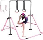 FBSPORT Gymnastics Bar for Kids，Adjustable Height Gymnastic Horizontal Bars,Junior Training Bar Children Folding Training Monkey Bars for Home Using (Pink)