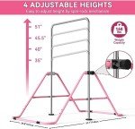 FBSPORT Gymnastics Bar for Kids，Adjustable Height Gymnastic Horizontal Bars,Junior Training Bar Children Folding Training Monkey Bars for Home Using (Pink)