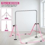 FBSPORT Gymnastics Bar for Kids，Adjustable Height Gymnastic Horizontal Bars,Junior Training Bar Children Folding Training Monkey Bars for Home Using (Pink)