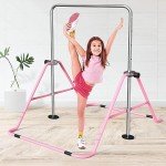 FBSPORT Gymnastics Bar for Kids，Adjustable Height Gymnastic Horizontal Bars,Junior Training Bar Children Folding Training Monkey Bars for Home Using (Pink)