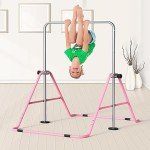 FBSPORT Gymnastics Bar for Kids，Adjustable Height Gymnastic Horizontal Bars,Junior Training Bar Children Folding Training Monkey Bars for Home Using (Pink)