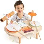 Drum Set for Toddlers 3+ Year Old Boys Girls Baby Wooden Musical Instruments Drumset for Ages Kids Montessori Preschool Educational Music Sensory Toys 3-5 Birthday