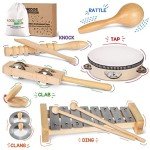 LOOIKOOS Toddler Musical Instruments, Eco Friendly Music Set for Kids Preschool Educational, Natural Wooden Percussion Instruments Musical Toys for Boys and Girls with Storage Bag