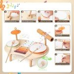 Drum Set for Toddlers 3+ Year Old Boys Girls Baby Wooden Musical Instruments Drumset for Ages Kids Montessori Preschool Educational Music Sensory Toys 3-5 Birthday