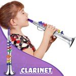 Lewtemi Set of 3 Saxophone for Kids Musical Instruments Toy Saxophone Toy Trumpet and Clarinet with 8 Colored Coded Keys Teaching Songs Gifts for Toddlers Children(Silver)