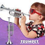 Lewtemi Set of 3 Saxophone for Kids Musical Instruments Toy Saxophone Toy Trumpet and Clarinet with 8 Colored Coded Keys Teaching Songs Gifts for Toddlers Children(Silver)
