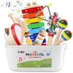 DIFFYBOX Kids Musical Instruments Montessori Baby Musical Toys for Toddlers 3-5 Wooden Percussion Instruments Toy for Preschool Educational