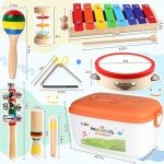DIFFYBOX Kids Musical Instruments Montessori Baby Musical Toys for Toddlers 3-5 Wooden Percussion Instruments Toy for Preschool Educational