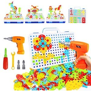HAPTIME STEM Toys for 3 4 5 6 Year Old,Design and Drill Toy for Kid,Construction Games with Toy Drill,Creative Engineering Building Toys,Magic Montessori Play Toolbox for Toddler Boys Girls Preschool