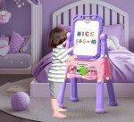 Juivin Art Easel for Kids Double Sided Magnetic Drawing Board with Letters & Numbers, Adjustable Standing Easel for Toddlers, Creative Play & Learning Toys for Girls - Purple