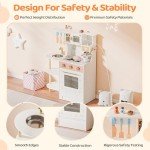 JOYMOR Kids Play Kitchen Sets, Toddler Kitchen w/Kitchen Sink & Ample Play Kitchen Accessories, Ideal for Creative Pretend Play for Children 3-10 (Cream&Gold)
