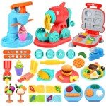 Crelloci 3 in 1 Color Dough Kitchen Creations Set, Ice Cream Noodle Hamburger Maker Machine, Art Crafts Food Modeling Play Toys, Deluxe Tools Kit for Boys Girls Kids Toddlers Ages 3+ (12 Colors Dough)