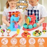 Crelloci 3 in 1 Color Dough Kitchen Creations Set, Ice Cream Noodle Hamburger Maker Machine, Art Crafts Food Modeling Play Toys, Deluxe Tools Kit for Boys Girls Kids Toddlers Ages 3+ (12 Colors Dough)