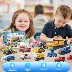16 Pack Building Blocks Party Favors for Kids, 2 in 1 710pcs Creative Building Kits Mini City Vehicles include Police Car & Train, Christmas Toy Gifts Goodie Bag Fillers Stuffers for Boys Girls Kids