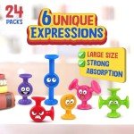 Suction Toys Toddlers Bath Toys: 24 Pcs Emotion Sensory Suction Toys for Toddler, Kids Social Emotional Suction Sensory Travel Toys Suction Cup Toys for Autistic Children Special Needs