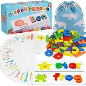 BEESTECH Alphabet ABC Learning Educational Toys for 2 3 4 5 Years Old Boys Girls, Wooden Puzzle Flash Cards Preschool Activity Letter Matching Games for Kids Toddlers