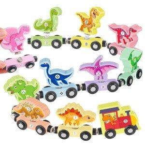 Wooden Train Set for Toddlers 3-5 Boys Girls Kid Birthday Gift 11PCS Magnetic Dinosaur Number Train Toy Educational Game 4-8 Year Old Children Holiday