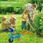 Qtioucp Kids Gardening Tools Set with Wheelbarrow Outside Outdoor Toys Backyard Garden Play Educational STEM Learning for Toddlers Boys Girls 3-8 (Green)