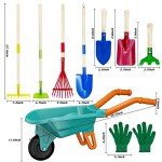 Qtioucp Kids Gardening Tools Set with Wheelbarrow Outside Outdoor Toys Backyard Garden Play Educational STEM Learning for Toddlers Boys Girls 3-8 (Green)