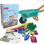 Qtioucp Kids Gardening Tools Set with Wheelbarrow Outside Outdoor Toys Backyard Garden Play Educational STEM Learning for Toddlers Boys Girls 3-8 (Green)