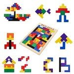 Wooden Blocks Puzzle Brain Teasers Toy，Wooden Puzzle Tangram,Cube 3D Puzzle for ，Puzzles for Kids Ages 2-8, Montessori Kids Educational Games Gift (1 pcs)