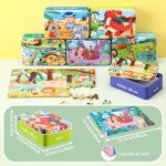 Libima 6 Boxes Party Favors Jigsaw Puzzles in a Metal Box for Kids Age for 4-8 Learning Jigsaw Puzzles for Toddlers Educational for Boy and Girl(Animal Style)