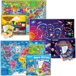 QUOKKA 3X Set Learning Board Games for Kids 6-8 - Educational Trivia Cards Ages 8-12 - Travel United States - World Map - Explore Outer Space - Gift for Children and Teens 4-8 - Floor Puzzles