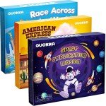 QUOKKA 3X Set Learning Board Games for Kids 6-8 - Educational Trivia Cards Ages 8-12 - Travel United States - World Map - Explore Outer Space - Gift for Children and Teens 4-8 - Floor Puzzles