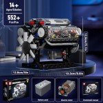 Mould King Visible V-8 Engine Building Blocks V8 Motor Model Building Toys, V8 Combustion Engine Building Sets, Creative STEM Toys Engine Building Kit for Adults Kids 14+(535PCS)