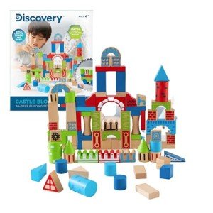Discovery™ Wood Castle Blocks 80-Piece [Amazon Exclusive] Natural Wooden Building & Stacking Set, Imagination & Creativity Kids Activity Kit, Preschool Toddler Child Safe, Learning Playset Toy