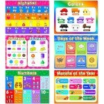 Educational Preschool Placemats for Kids Set of 6 Reusable Plastic Toddler Placemat Non Slip Washable Children Montessori Eat Table Mat for Nursery Homeschool Kindergarten Classroom Dining Table