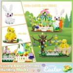 QOQ Easter Bunny and Chick Building Blocks Set - Easter Gift for Kids - Easter Basket Stuffers Easter Toys for Girls and Boys Age 8+, Easter Chicks Rabbits Creative Play Building Kit 877 PCS