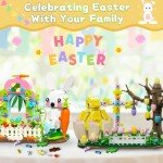 QOQ Easter Bunny and Chick Building Blocks Set - Easter Gift for Kids - Easter Basket Stuffers Easter Toys for Girls and Boys Age 8+, Easter Chicks Rabbits Creative Play Building Kit 877 PCS