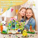 QOQ Easter Bunny and Chick Building Blocks Set - Easter Gift for Kids - Easter Basket Stuffers Easter Toys for Girls and Boys Age 8+, Easter Chicks Rabbits Creative Play Building Kit 877 PCS