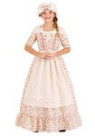 Fun Costumes Kids Colonial Girl Flower Print Dress, Educational Revolutionary War with Dress, Apron, Scarf and Hat, Medium Pink