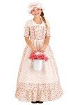 Fun Costumes Kids Colonial Girl Flower Print Dress, Educational Revolutionary War with Dress, Apron, Scarf and Hat, Medium Pink
