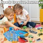 Frontoytall Shark Toy & Deep Sea Creatures Ocean Animal Toys with Truck Cars, 18 Piece Educational Playset for Kids Ages 3+ Years Old, Indoor & Outdoor Play, Preschool Learning for Boys Girls