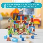 Discovery™ Wood Castle Blocks 80-Piece [Amazon Exclusive] Natural Wooden Building & Stacking Set, Imagination & Creativity Kids Activity Kit, Preschool Toddler Child Safe, Learning Playset Toy
