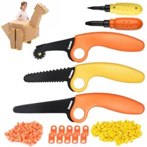 ZLemma Cardboard Construction Kit - 425 PCS Kids Building Set with Safe Serrated Cutter, Crease Roller, Screws & Nuts , STEM Upcycled Tool for DIY Cardboard Projects, Engineering & Creativity