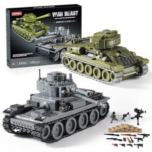 WW2 Army Tanks Toy Building Kit, Create a Soviet T-34 Tank & a German Panzer 38(t) Tank, Great Military Model Toys Gift for Boys, Kids, and Teens Age 8+ (1008 Pieces)