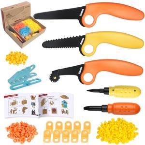ZLemma Cardboard Construction Kit - 425 PCS Kids Building Set with Safe Serrated Cutter, Crease Roller, Screws & Nuts , STEM Upcycled Tool for DIY Cardboard Projects, Engineering & Creativity