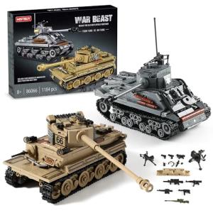 WW2 Army Tank Toys Building Kit, Create a German Tiger & an American M4 Sherman Tank Models with 1184 Blocks, Great Military Gifts for Boys Kids Age 8-14