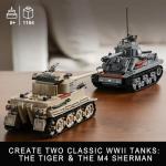 WW2 Army Tank Toys Building Kit, Create a German Tiger & an American M4 Sherman Tank Models with 1184 Blocks, Great Military Gifts for Boys Kids Age 8-14